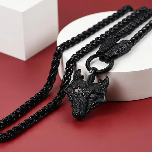 Miniatura 9 de FaithHeart Collar grueso de collar vikingo nórdico punk, de acero inoxidable, nudo celta, cabeza de lobo, amuleto, joyería de regalo