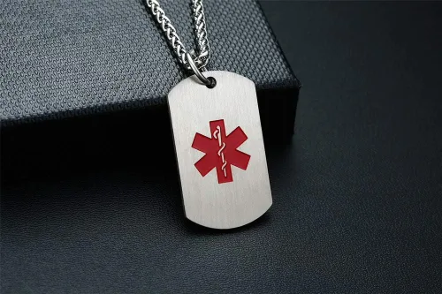 Miniatura 53 de VNOX Collar con colgante personalizado de acero inoxidable con grabado personalizado para identificación de alerta médica de emergencia para hombres