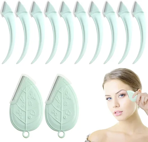 ONEUPIN Juego de 12 recortadoras de cejas, hojas de acero inoxidable, curvadas para cejas, afeitadora facial, moldeador de cejas adecuado para Verde