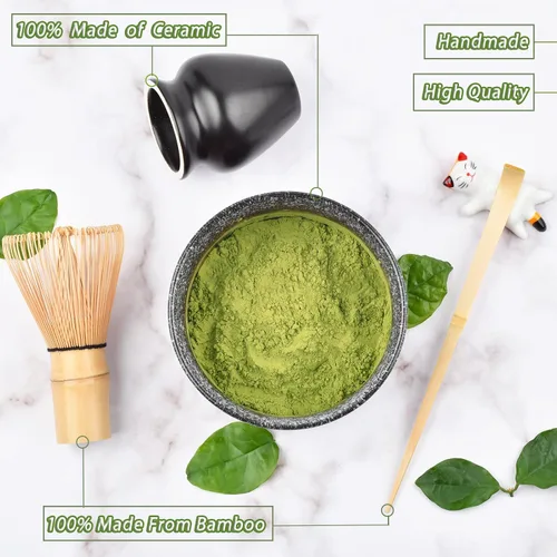 Miniatura 6 de Juego de Té Matcha, Accesorios de Matcha, Juego de Batidor de Matcha Incluye Tazón de Matcha, Batidor de Bambú para Matcha, Cuchara Medidora, Negro