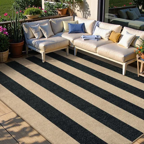 Miniatura 16 de Lahome Alfombra de yute a rayas fácil para patio al aire libre, alfombras lavables de 3 x 5 pies para entrada, porche, casa de campo, alfombra