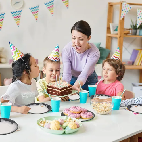 Miniatura 5 de FIT Platos de papel redondos desechables, material ecológico biodegradable, para pícnic, fiesta de cumpleaños, 25 unidades, pingüino