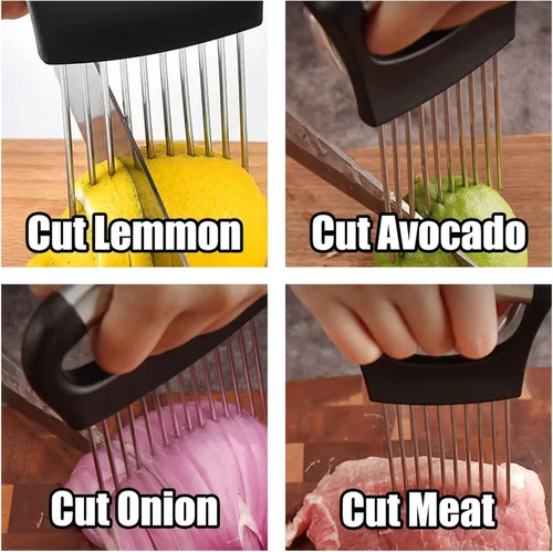 Miniatura 3 de Soporte para rebanadas de cebolla de acero inoxidable, nuevo soporte de cebolla para rebanar, cortador de verduras de limón, herramienta auxiliar 1