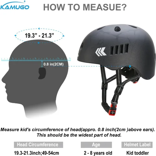 Miniatura 6 de KAMUGO - Juego de cascos de bicicleta para niños, casco ajustable para niños de 2 a 8 años, niños y niñas, con equipo de protección deportiva