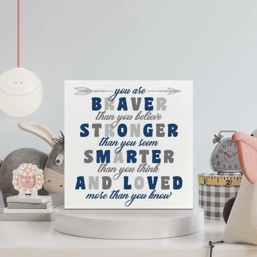 Miniatura 3 de Letrero de madera para habitación de niños, con texto en inglés «You Are Braver Than You Believe», decoración inspiradora de escritorio