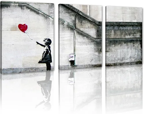 Miniatura 111 de 3 Piezas de Arte de Pared Banksy en Lienzo, Póster de Graffiti, Decoración de Pared con Citas Inspiradoras, Nunca Te Rindas, Obras de Arte para Sala