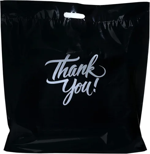 Infinite Pack Thank You Merchandise Bags, Die Cut Handles, Retail Shopping Bags for Boutique - Choose Color & Size Negro