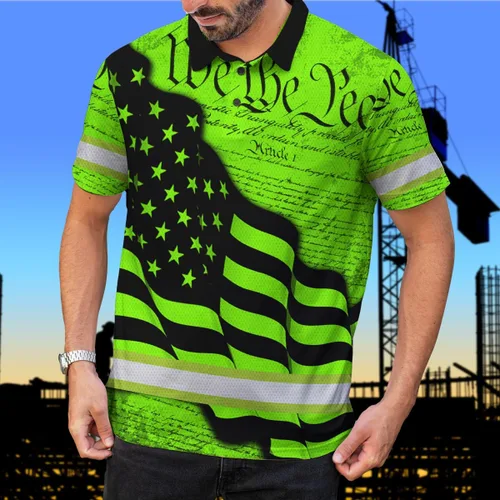 Miniatura 4 de Maddly Polo de alta visibilidad con diseño de calavera y bandera de Estados Unidos, ropa de trabajo patriótica con nombre personalizado
