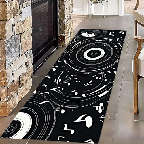 Miniatura 10 de Alfombra de pasillo de piano, 2 x 7 pies, retro, teclado de piano blanco y negro, tapete antideslizante para interiores, para amantes de la música