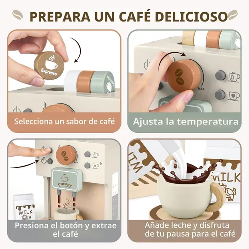 Miniatura 5 de Airlab Juego de Cafetera de Juguete para Niños Accesorios de Cocina de Madera Juego de Café para Niños Pequeños de Pretensión Regalos de Cumpleaños