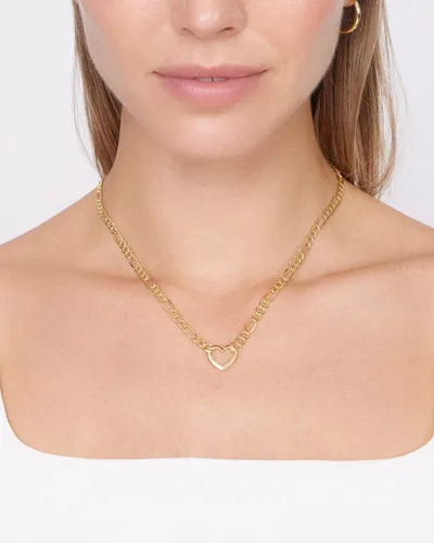 Miniatura 2 de Jewelry Atelier Collares de corazón Figaro rellenos de oro dije de corazón relleno de oro amarillo de 14 quilates con cadena Figaro sólida