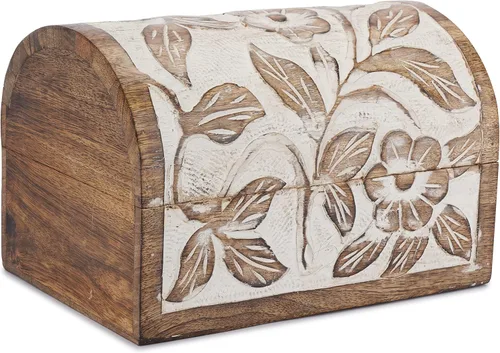 Ajuny Caja de almacenamiento de joyas decorativa hecha a mano con tallas de flores color blanco multiusos ideal para regalos
