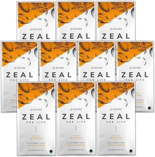 Zurvita - Mezcla de bebida Zeal for Life Wellness - Sabor clásico de mango - Sin gluten, vegana, con biotina, vitaminas y minerales para la salud -