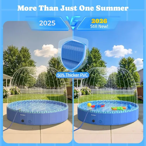Miniatura 5 de Piscina plegable para perros con aspersor, luz LED RGB, 160 cm, piscina de plástico duro plegable para niños, piscina de chapoteo para perritos