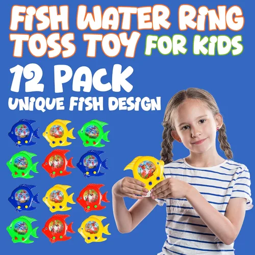 Miniatura 2 de Juguete de lanzamiento de anillos de agua de pescado, paquete de 12 unidades, juego de anillo de agua, diversión de mano, juego retro Aqua Arcade
