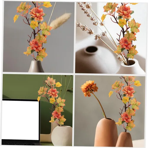 Miniatura 5 de Toyvian Hojas de arce artificiales, ramas, 2 piezas, decoración de otoño, tallos de hojas de arce artificiales, flores de hojas de arce vívidas