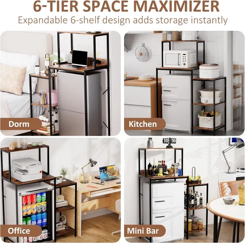 Miniatura 6 de Mini refrigerador y microondas, organizador de estante para dormitorio, 5 niveles ajustables sobre mini refrigerador, estante para panaderos