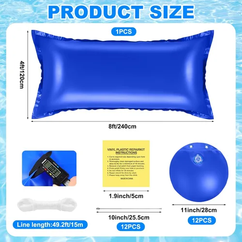Miniatura 2 de Hungdao Almohada de piscina sobre el suelo de 4 pies y 12 bolsas de agua colgantes para cubierta de piscina, kit de preparación de invierno