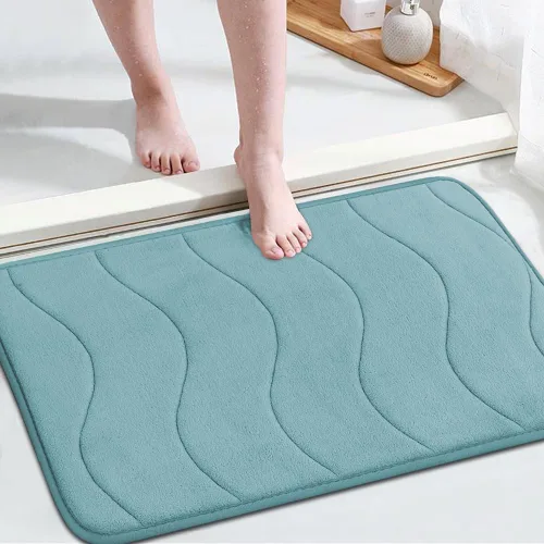 Flamingo P Alfombra de Baño de Espuma Viscoelástica Tapetes de Baño Alfombra Antideslizante Absorbente de Agua para Ducha, 24x17 pulgadas, Verde Aqua