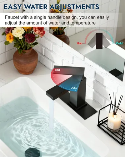 Miniatura 9 de Grifos de Baño Midanya 1 Agujero, Grifo de Fregadero de Acero Inoxidable de Una Manija, Grifos de Tocador Modernos con Placa de Cubierta, Mangueras
