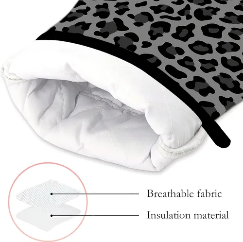 Miniatura 3 de Guantes de horno de leopardo gris y negro y soportes para ollas de cocina, juego de 2 piezas, almohadilla resistente al calor para hornear