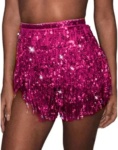 EARENT Faldas bohemias de lentejuelas para danza del vientre, falda de cadera con flecos, bufanda de cadera para fiestas rave para mujeres y niñas