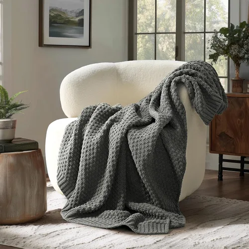 Miniatura 12 de EVERGRACEHOME Manta de punto de chenilla gruesa para sofá, suaves y lujosas mantas de punto con punto musgo para cama, acogedoras mantas decorativas