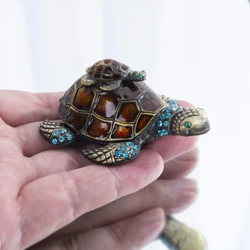 Miniatura 3 de YU FENG Figuras de tortuga para madre y bebé, cajas de joyería con bisagras coleccionables