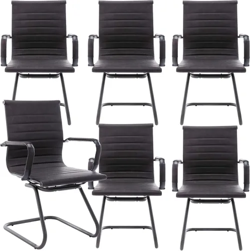 Miniatura 14 de Juego de 2 sillas de sala de conferencias, sillas de sala de espera con brazos, sillas de recepción de piel sintética sin ruedas, sillas