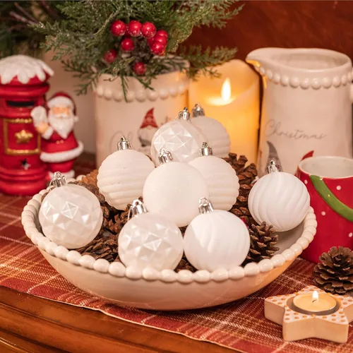 Miniatura 4 de Valery Madelyn Juego de adornos navideños para árbol de Navidad, 24 unidades, adornos de bolas blancas inastillables, adorno colgante de 2.36 Blanco