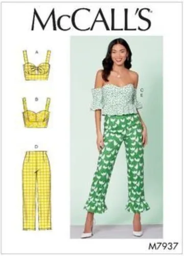 McCall's Patterns McCall's - Pantalones para mujer, camiseta sin mangas, hombros descubiertos, tallas 14-22, patrón de costura, color blanco