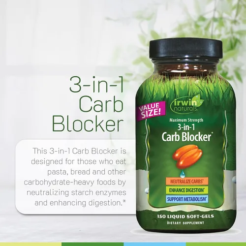 Miniatura 5 de Bloqueador de carbohidratos 3 en 1 de máxima resistencia de Irwin Naturals, neutraliza los carbohidratos y apoya el metabolismo, 75 cápsulas blandas