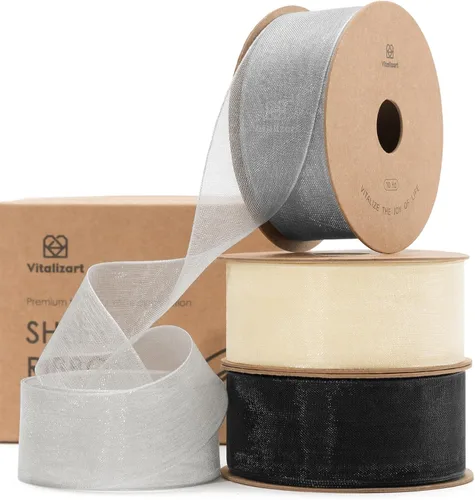 Miniatura 14 de Vitalizart Cinta negra de organza transparente de 1 pulgada x 30 yardas, cintas de tela hechas a mano para envolver regalos, árbol de Navidad
