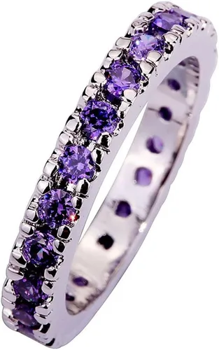 Miniatura 11 de Narica Anillo de 21 piedras chapadas en plata, apilables, corte redondo, zafiro azul, circonita cúbica, relleno de circonita cúbica, halo