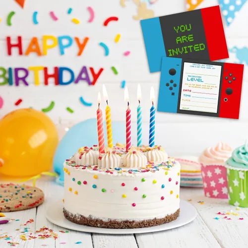 Miniatura 5 de Tarjetas de invitación de fiesta de videojuegos, invitación a fiesta de cumpleaños de juego, celebración de fiesta de niños, 20 tarjetas con 20