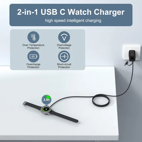 Miniatura 5 de Cable magnético de carga rápida para Samsung Watch 8/8 Classic/7/Ultra/6/6/5 Pro/5/4/4 Classic/3/Active 2/1, cargador de reloj inteligente de 3.5 W