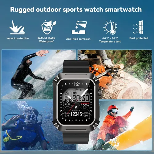 Miniatura 5 de Rugged - Reloj inteligente para hombre, monitor de presión arterial de pantalla grande de 1.83 pies, llamada Bluetooth (respuesta/marcado) IP69K