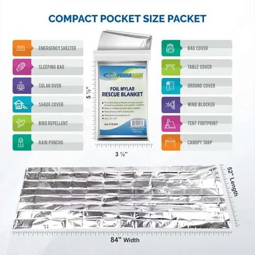 Miniatura 2 de Primacare HB-10 - Mantas térmicas de Mylar de emergencia, paquete de 10, 84 x 52 pulgadas, color plateado, reflectante, impermeable, retiene el 90%