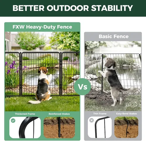 Miniatura 4 de FXW - Valla de jardín metálica y resistente para exteriores, barrera para perros y conejos, fácil instalación, negro, 32 pulgadas de alto x 36 pies