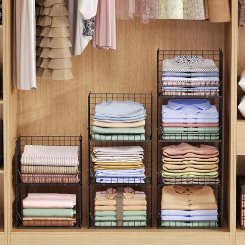 Miniatura 2 de Jakyitvi Organizador apilable de armario de 4 niveles de altura extra, contenedores de almacenamiento plegables para suéteres, jeans y ropa