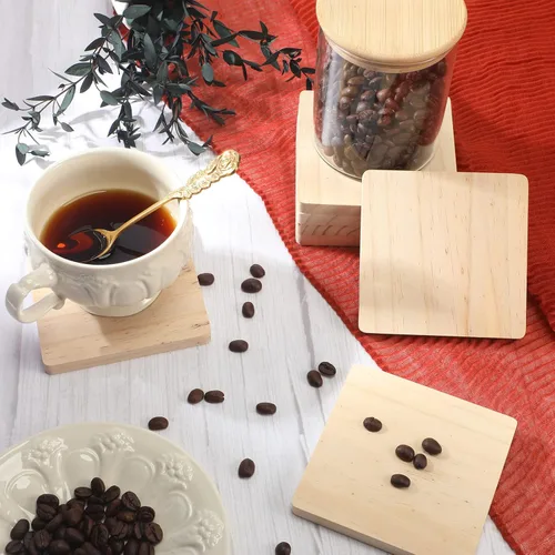 Miniatura 7 de Meanplan Posavasos de madera en blanco para manualidades con almohadillas antideslizantes, posavasos de madera sin terminar para pintura