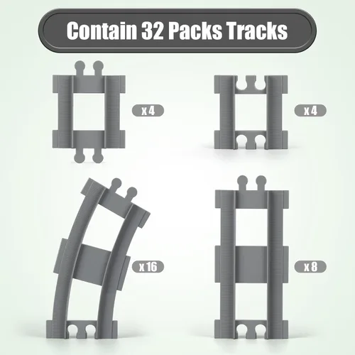 Miniatura 5 de Juego de bloques de construcción de vías de tren de Finger Rock City con pistas curvas y rectas, juego de expansión de vías de tren con raíles