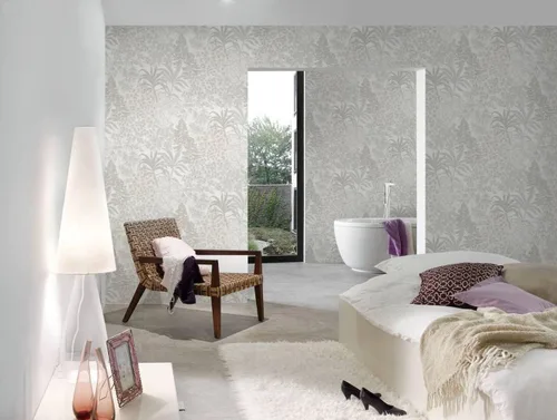 Miniatura 5 de CONCORD WALLCOVERINGS ™ Papel tapiz moderno con textura floral, hojas de pared de vinilo, gris, metálico, plateado, blanco, 21 pulgadas x 33 pies