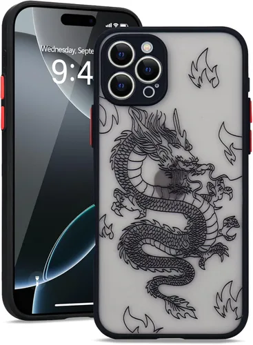 Miniatura 8 de Funda compatible con iPhone 15 Pro, diseño moderno de dragón 3D con diseño de animal de dragón esmerilado, parte trasera de policarbonato duro