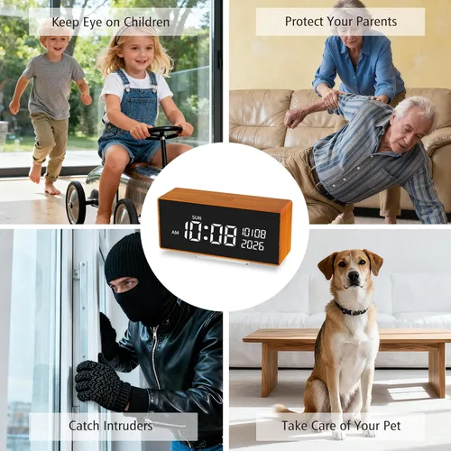 Miniatura 7 de Cámara de reloj, 1080P Full HD, cámara de seguridad, con visión nocturna, conexión Bluetooth, alarma de detección de movimiento AI, almacenamiento