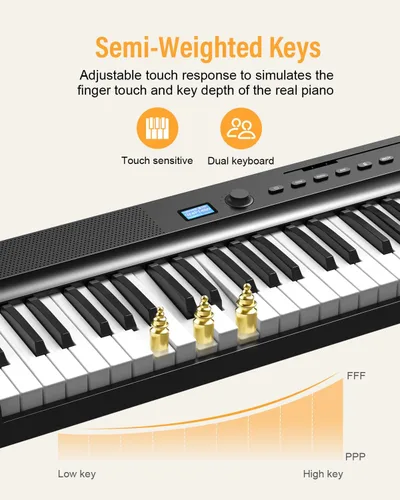 Miniatura 4 de Teclado de Piano Plegable Mejorado, Teclado Semi Pesado de 88 Teclas de Tamaño Completo con Soporte para MIDI y Bluetooth, Teclado de Piano Plegable