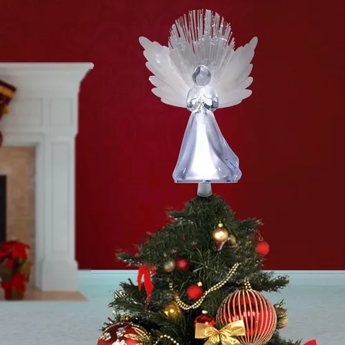Alpine Corporation Adorno para la Copa del Árbol de Ángel de 11 pulgadas de alto con alas de fibra óptica y luz LED, con función de temporizador,