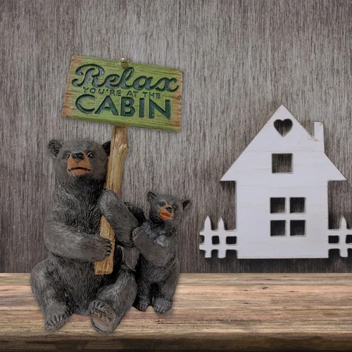 Miniatura 2 de BestGiftEver Figura de oso – Oso negro y cachorro de mesa rústica cabaña decoración – Estatua de oso Relax You're at The Cabin