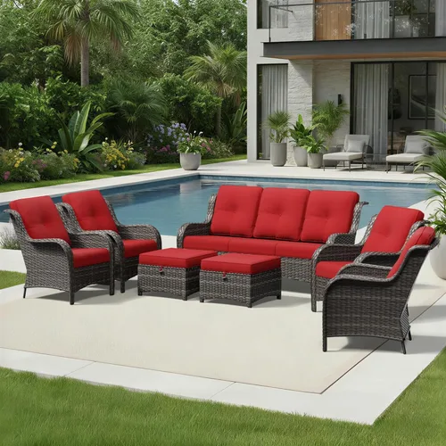 Miniatura 185 de Joyside Juego de sillas de mimbre para patio, juego de 3 piezas de mimbre para exteriores con 2 sillas reposabrazos y 1 mesa auxiliar para terraza
