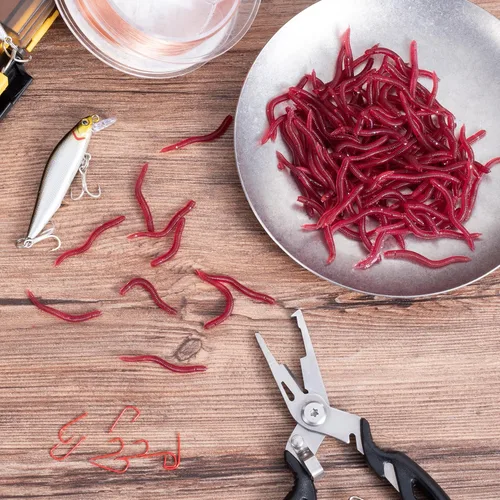 Miniatura 7 de Gusanos falsos para la pesca, bajo suave, gusanos realistas, cebos, pan, gusano de pesca, gusano de cera falsa